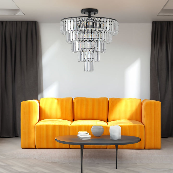 Black Crystal Chandelier, Modern Tiered Dining Room Light