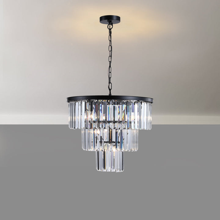 Modern Black 3-Tier Crystal Chandelier for Dining Rooms