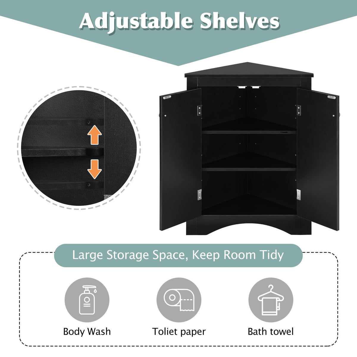 Corner Bathroom Storage Cabinet with Adjustable Shelves