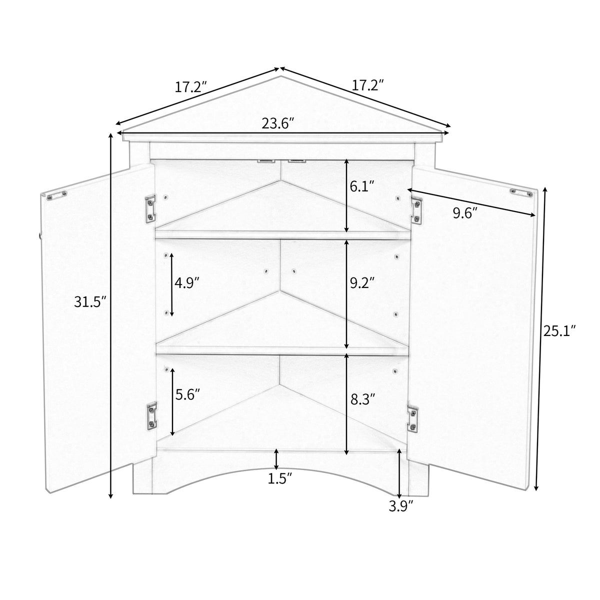Corner Bathroom Storage Cabinet with Adjustable Shelves