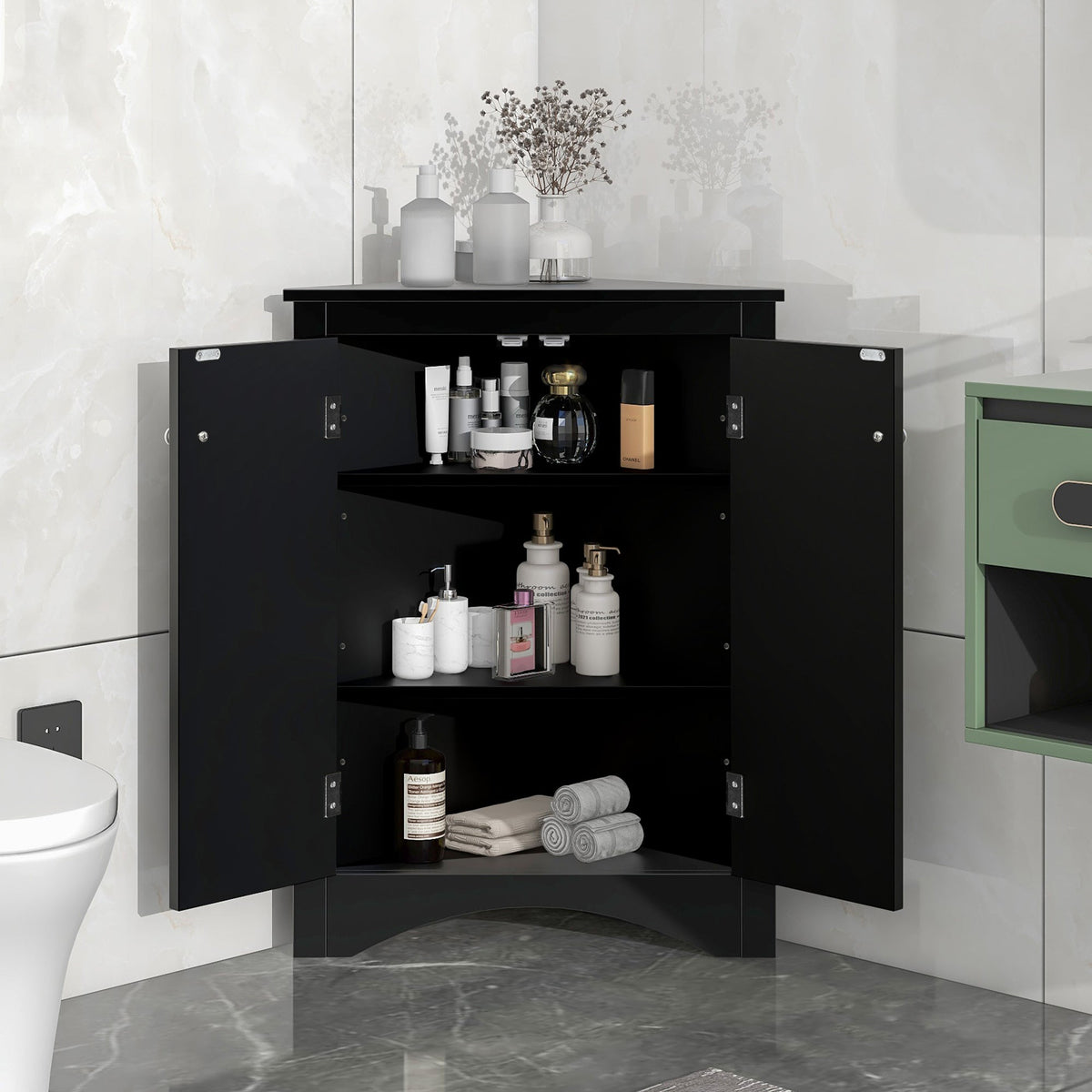 Corner Bathroom Storage Cabinet with Adjustable Shelves