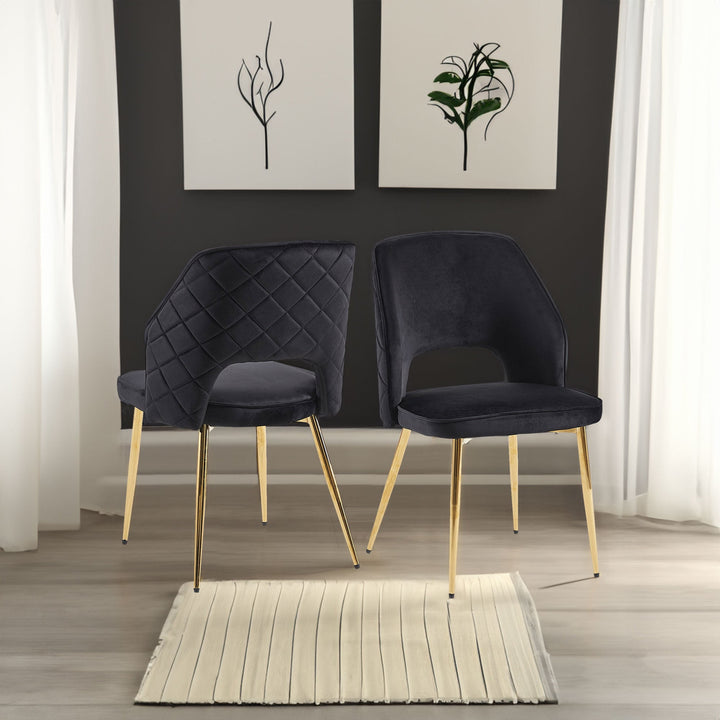 Black Velvet Dining Chairs Set of 4 with Gold Legs