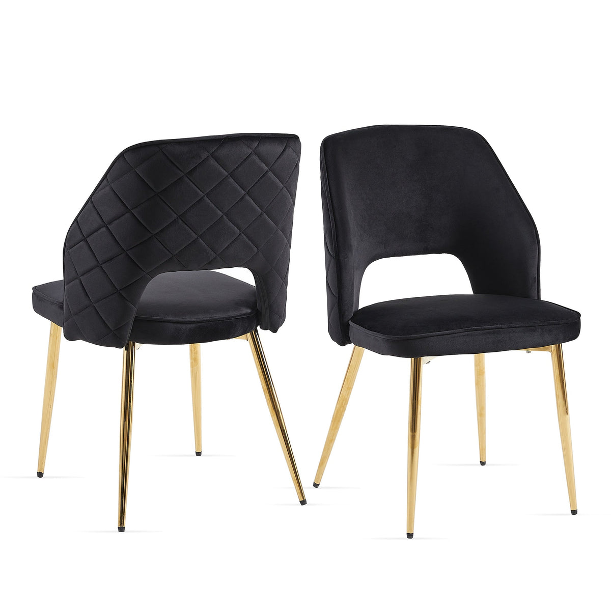 Black Velvet Dining Chairs Set of 4 with Gold Legs