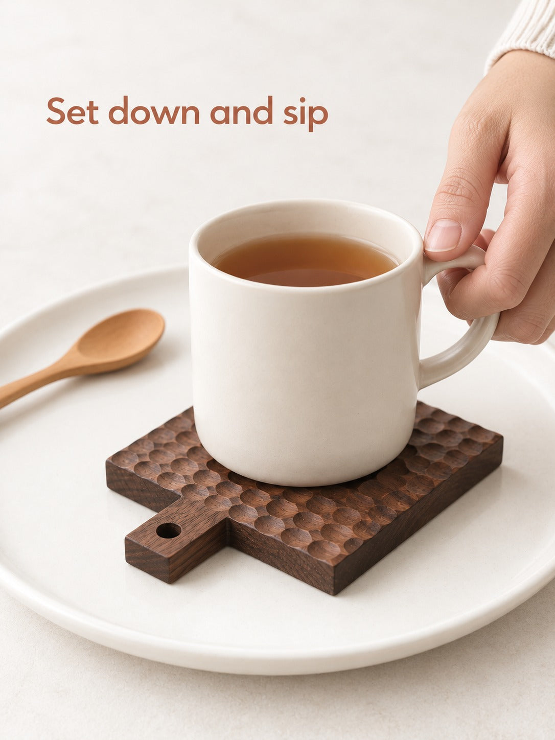 Handmade Black Walnut Coaster with Honeycomb Carving