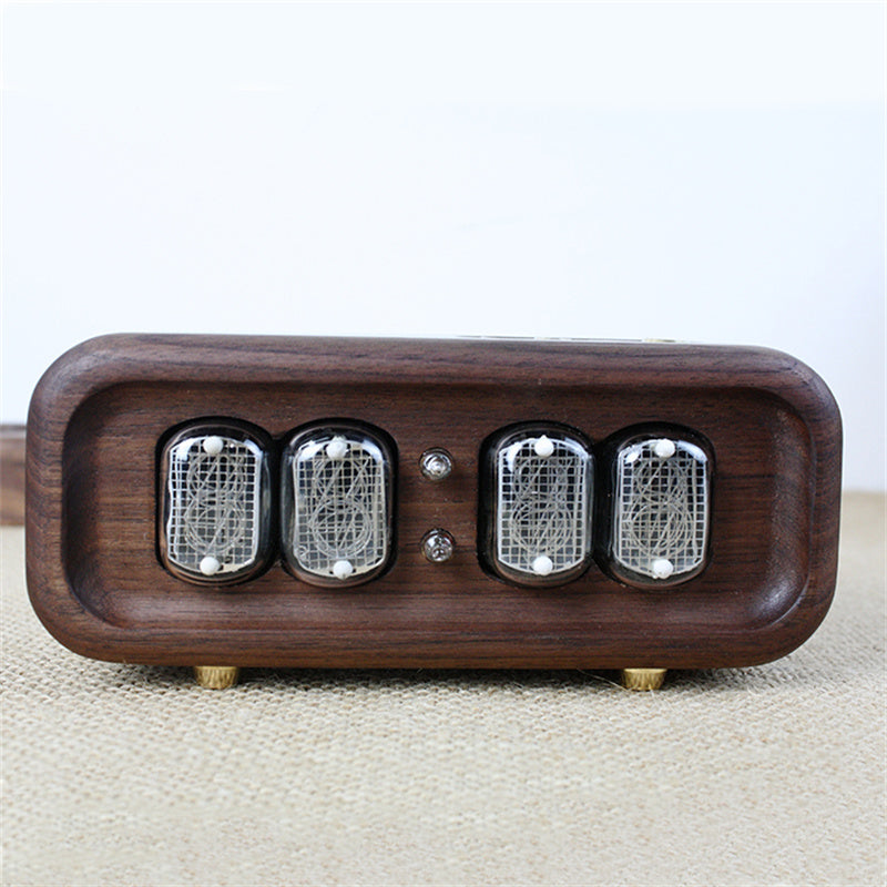 Black Walnut Digital Tube Clock With Warm Retro Glow