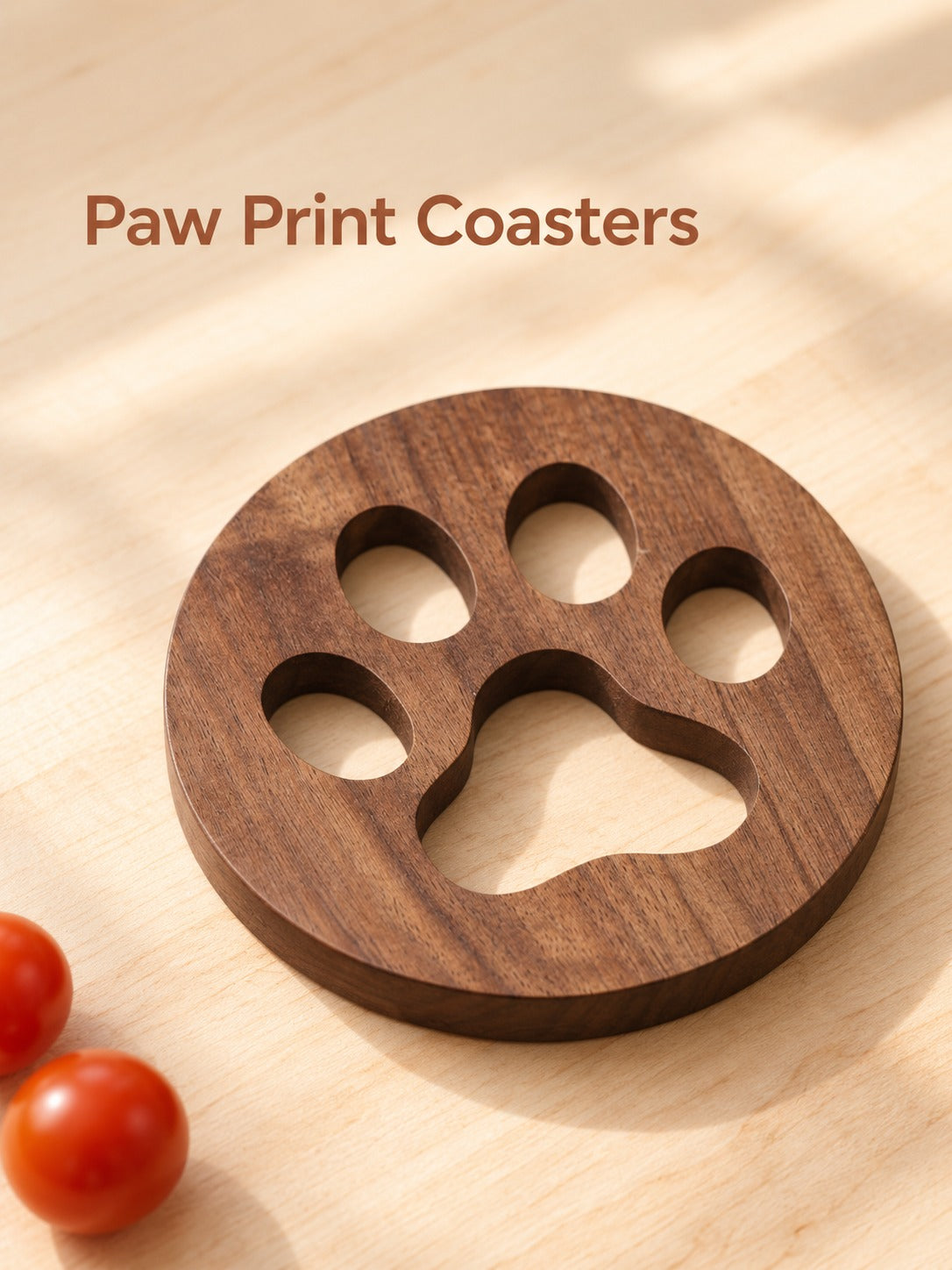 Black Walnut Tea Coaster Solid Wood Paw Print Cup Mat