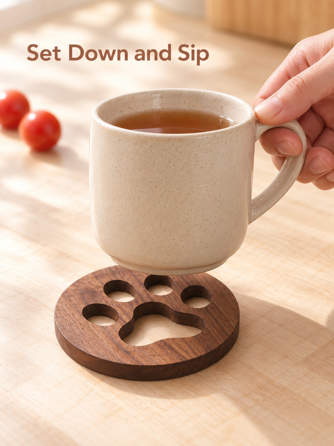 Black Walnut Tea Coaster Solid Wood Paw Print Cup Mat