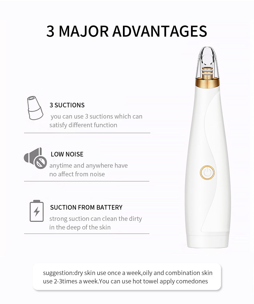 Blackhead Vacuum Pore Cleaner with 3 Suction Heads
