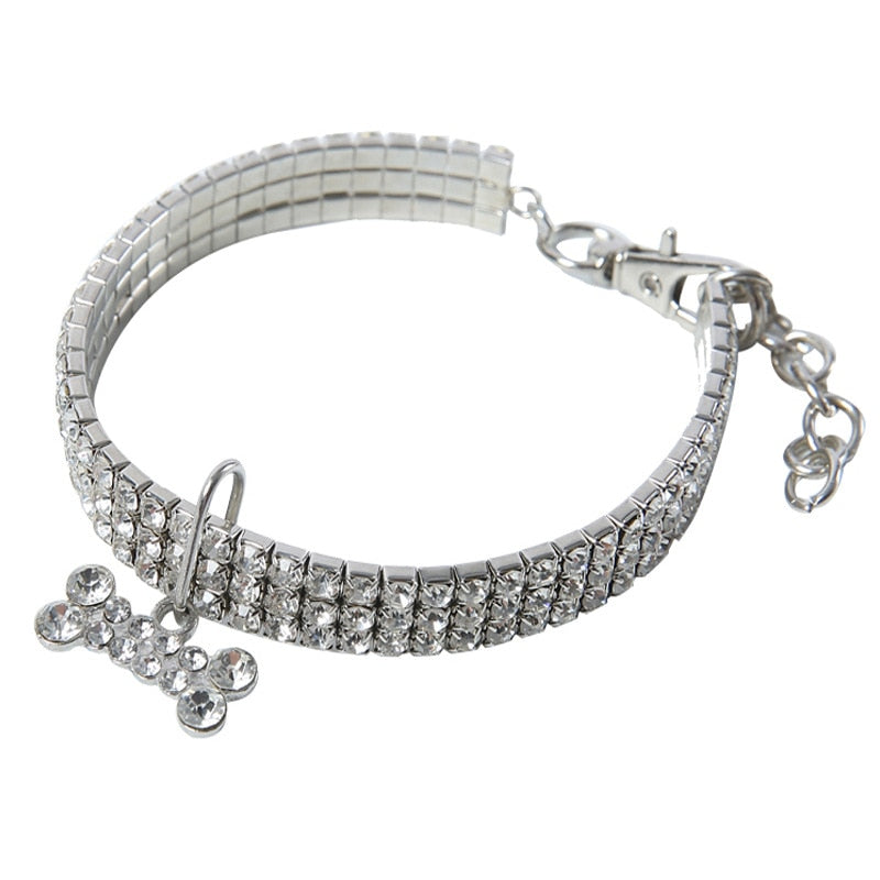 Rhinestone Pet Collar with Bone Charm for Small Pets