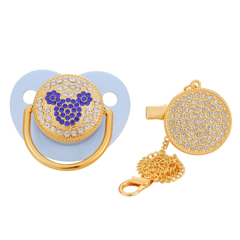 Luxury Rhinestone Baby Pacifier With Matching Clip