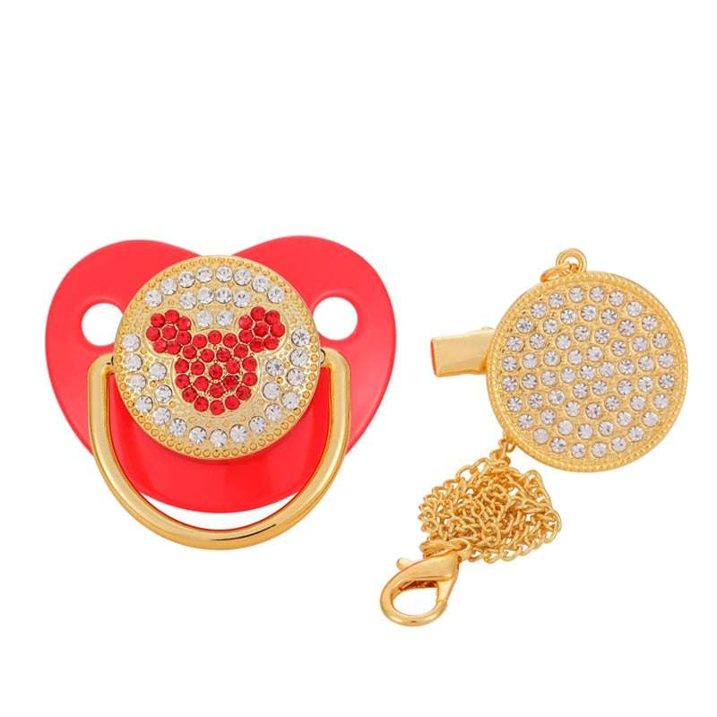 Luxury Rhinestone Baby Pacifier With Matching Clip