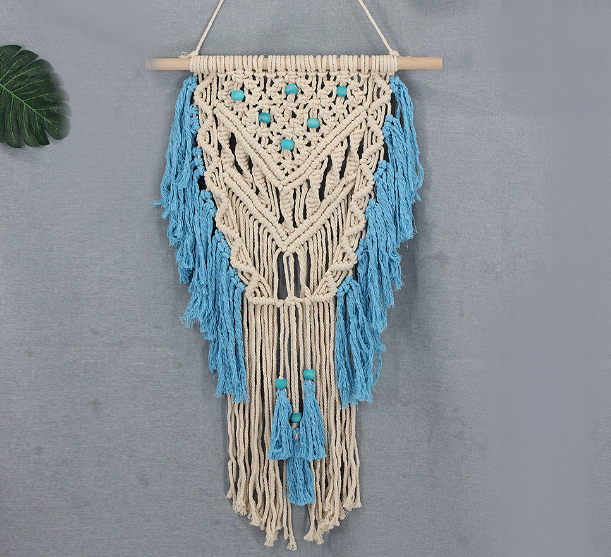Blue Macrame Wall Hanging for Cozy Boho Room Texture