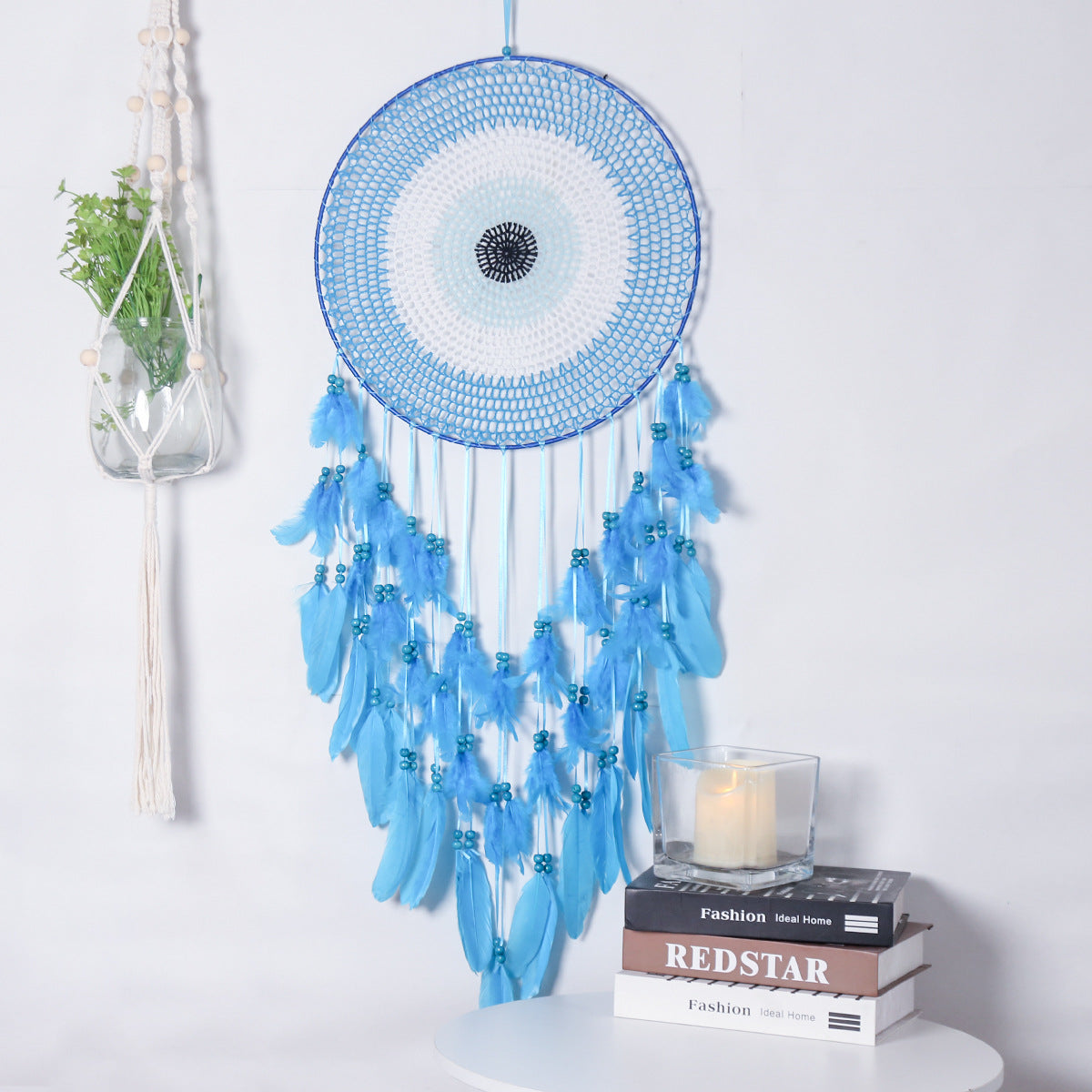 Blue Dream Catcher Wall Decor for Bohemian Bedrooms