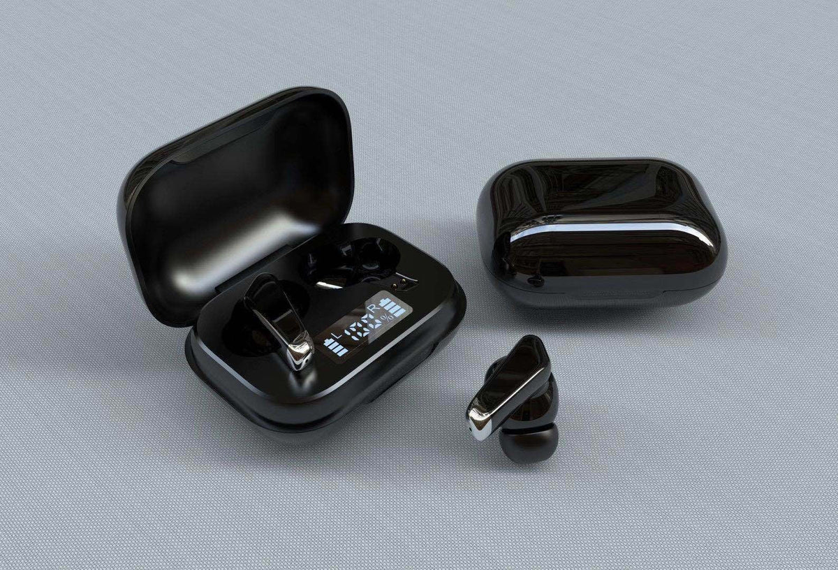 Half-In-Ear Wireless Earbuds with LED Battery Case