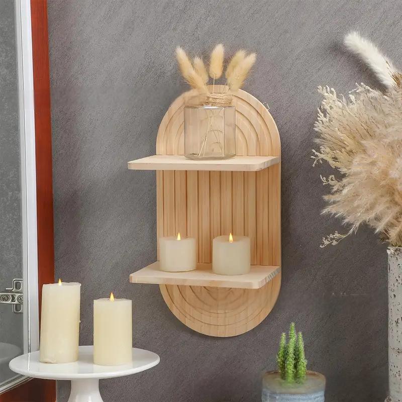 Wooden Arched Wall Shelf for Warm Two-Tier Display