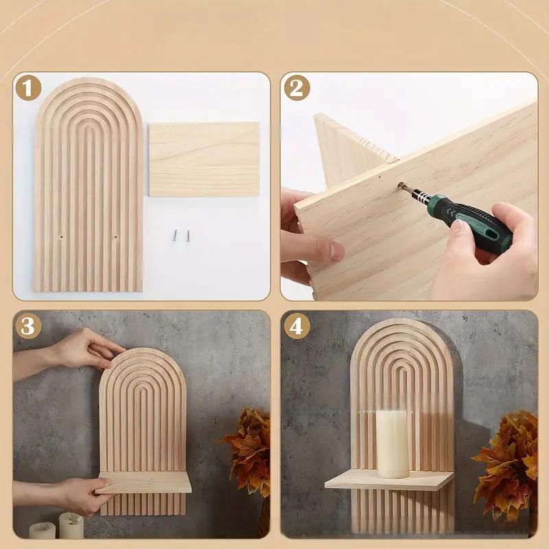 Wooden Arched Wall Shelf for Warm Two-Tier Display