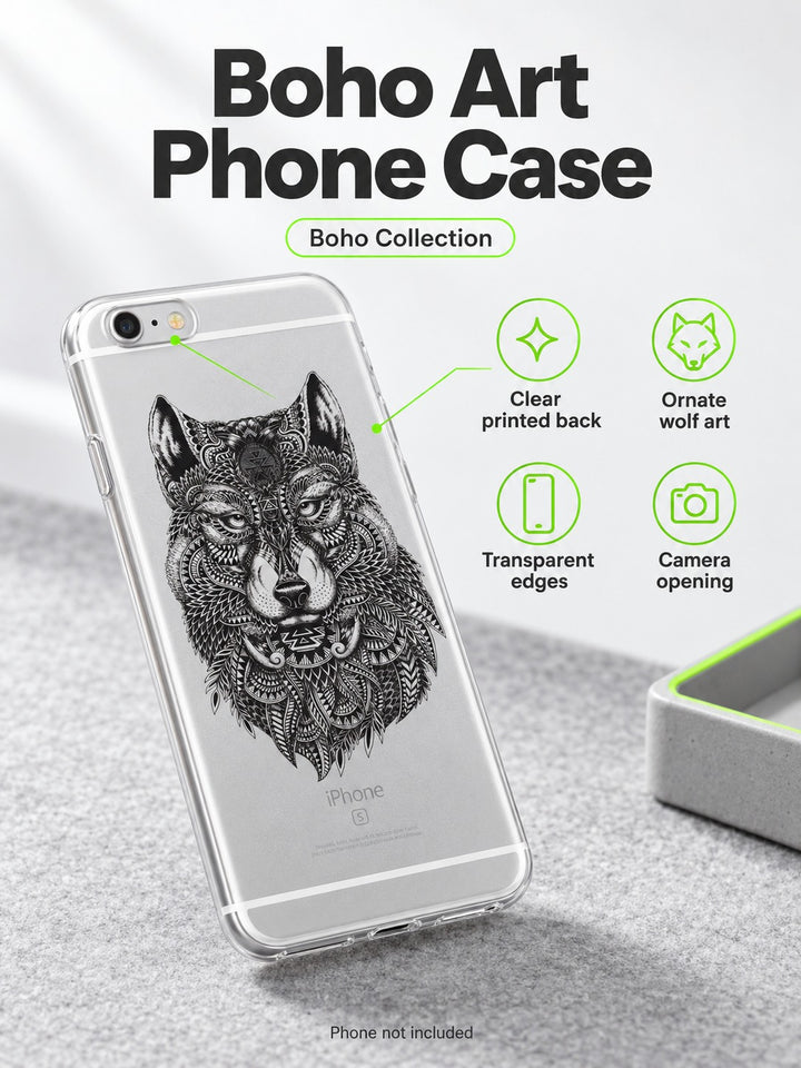 Boho Dream Catcher Phone Case: Clear Wolf & Feather