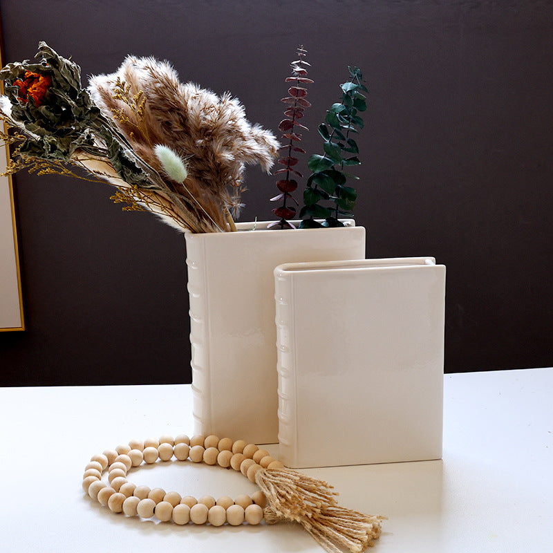 Book Vase Ceramic Holder for Elegant Home Shelf Decor