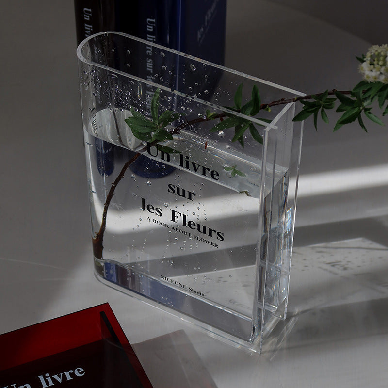 Book-Shaped Acrylic Vase for Artistic Flower Displays