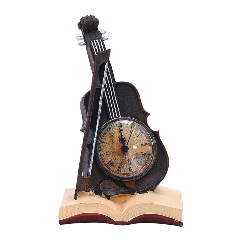 Vintage Violin Book Clock Ornament With Antique Style