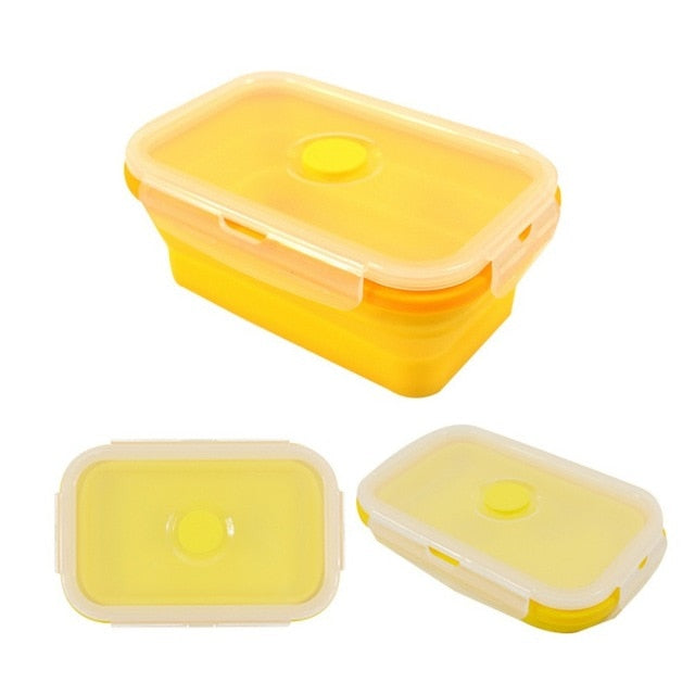 Collapsible Silicone Lunch Box Set, Folds Flat