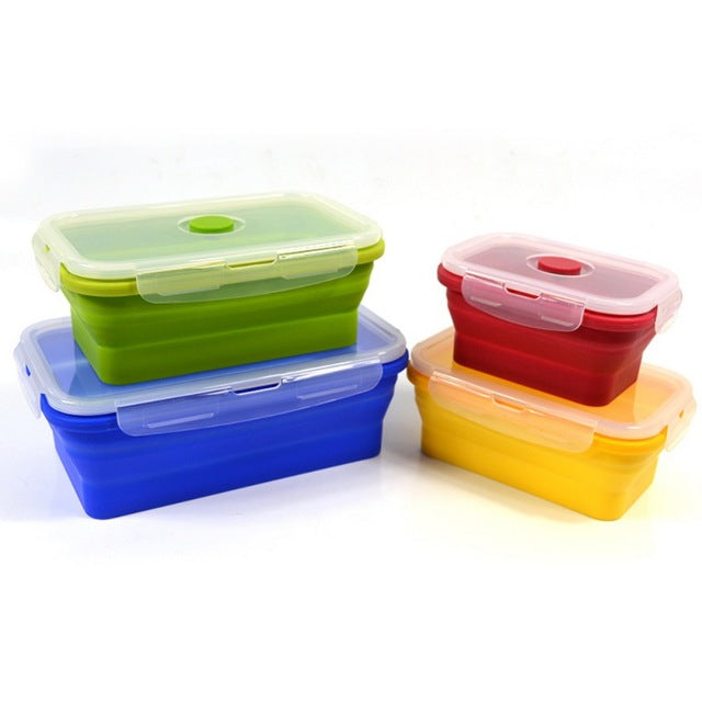 Collapsible Silicone Lunch Box Set, Folds Flat