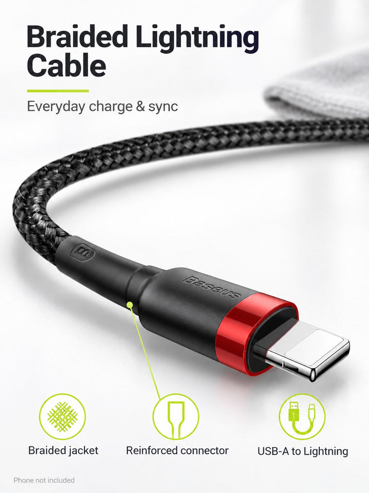 Braided Lightning Cable for iPhone, 2.4A Fast Charging