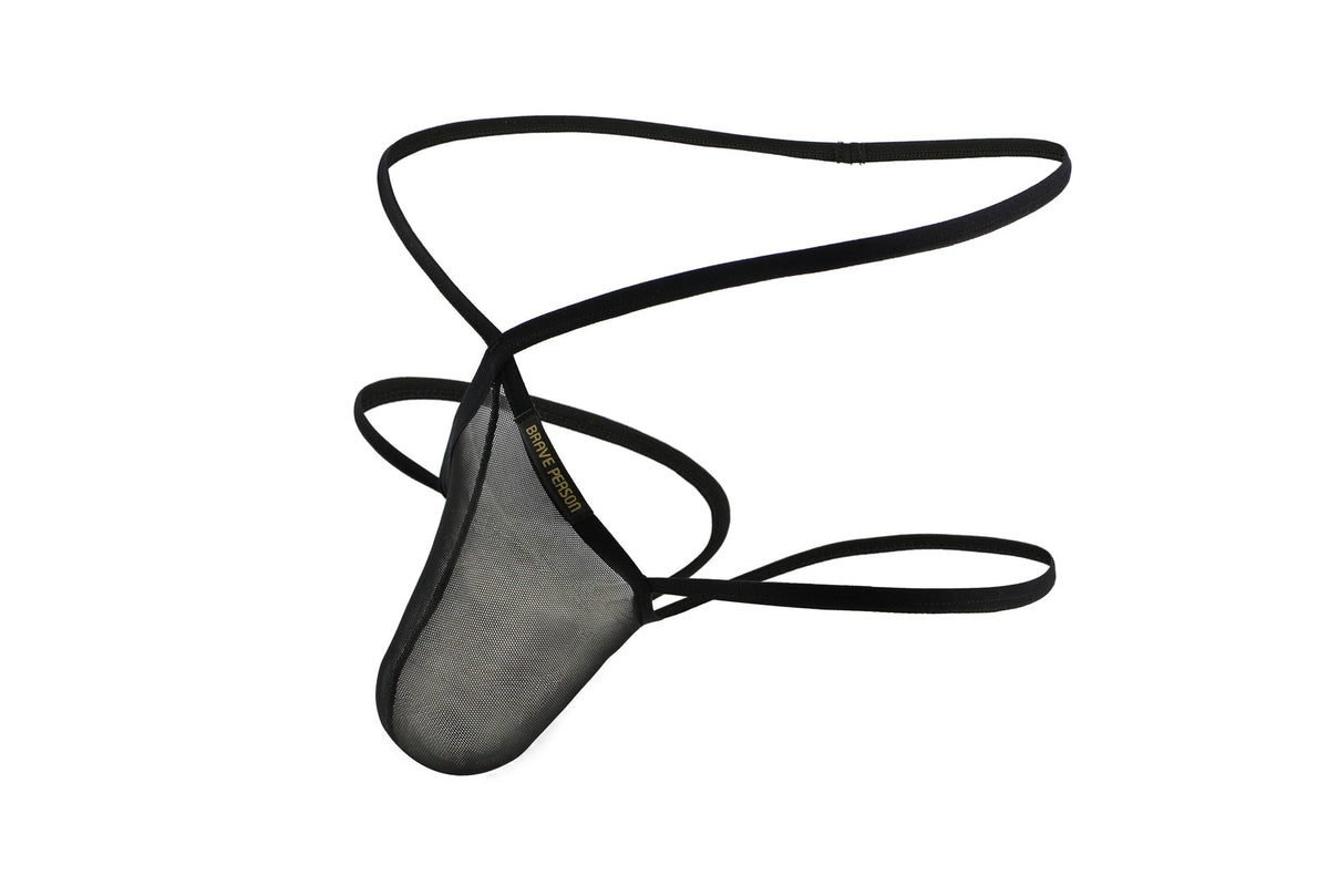 Men's Sheer Mesh Thong Underwear with Contoured Pouch