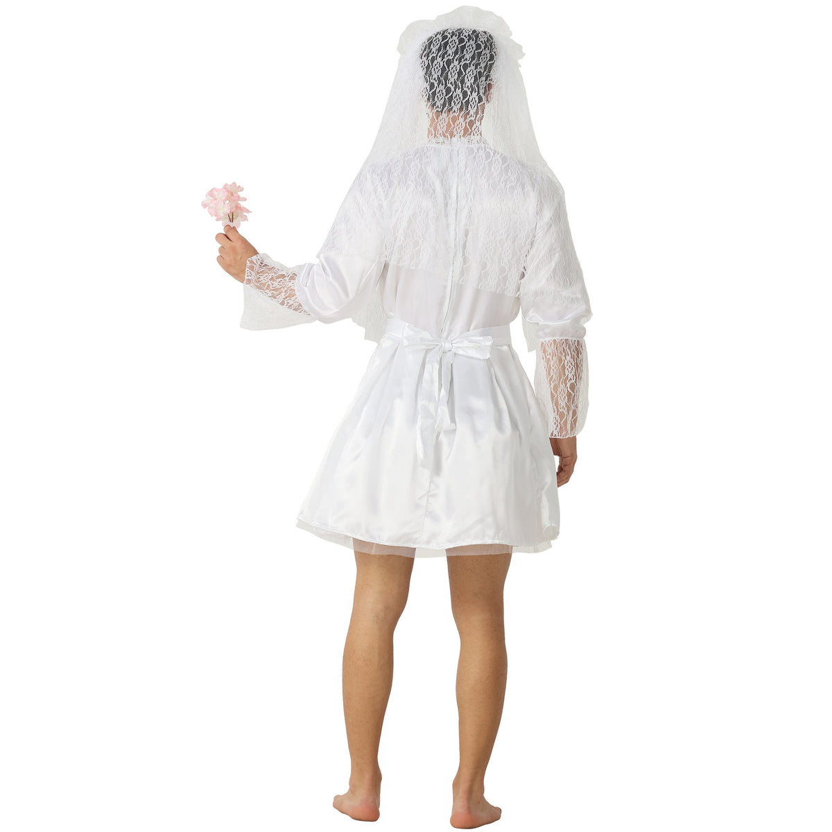 Men's Reverse Bridal Costume Dress With Veil & Lace