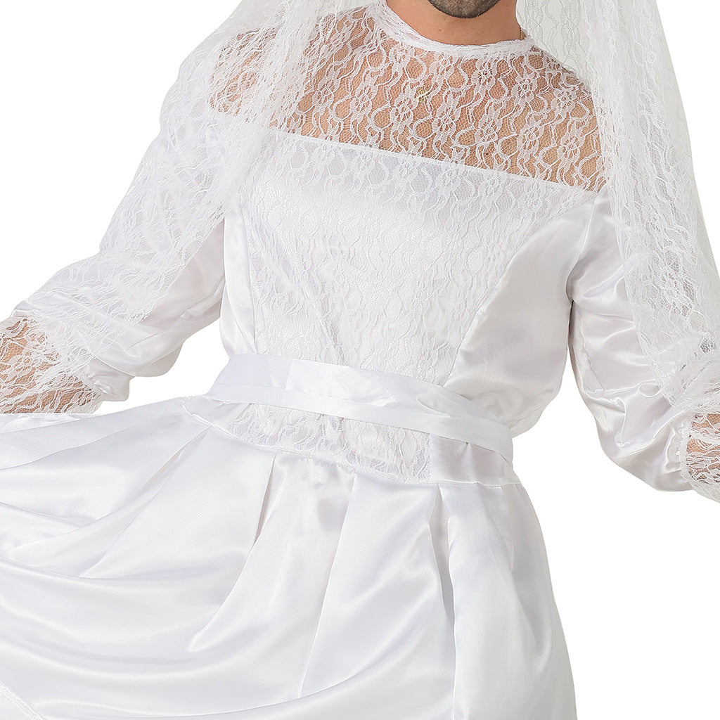 Men's Reverse Bridal Costume Dress With Veil & Lace