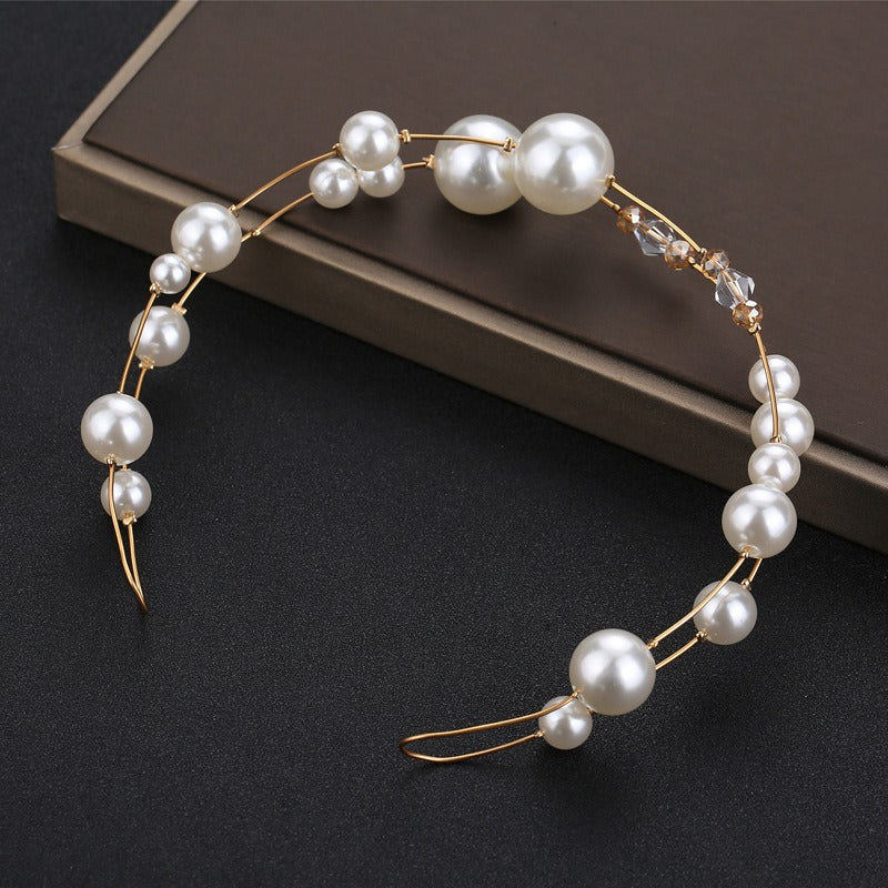 Pearl Bridal Headband & Matching Drop Earrings Set
