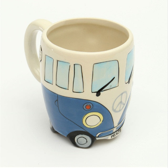 Retro Bus Mug: Hand-Painted 3D Ceramic Coffee Cup Gift