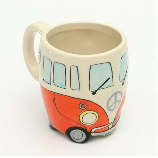 Retro Bus Mug: Hand-Painted 3D Ceramic Coffee Cup Gift