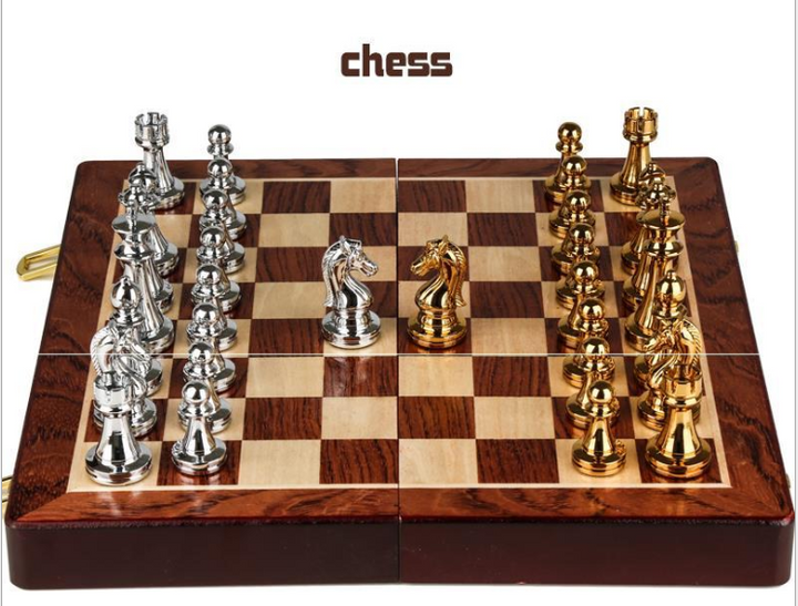 Wooden Folding Chess Set for Elegant Tabletop Play