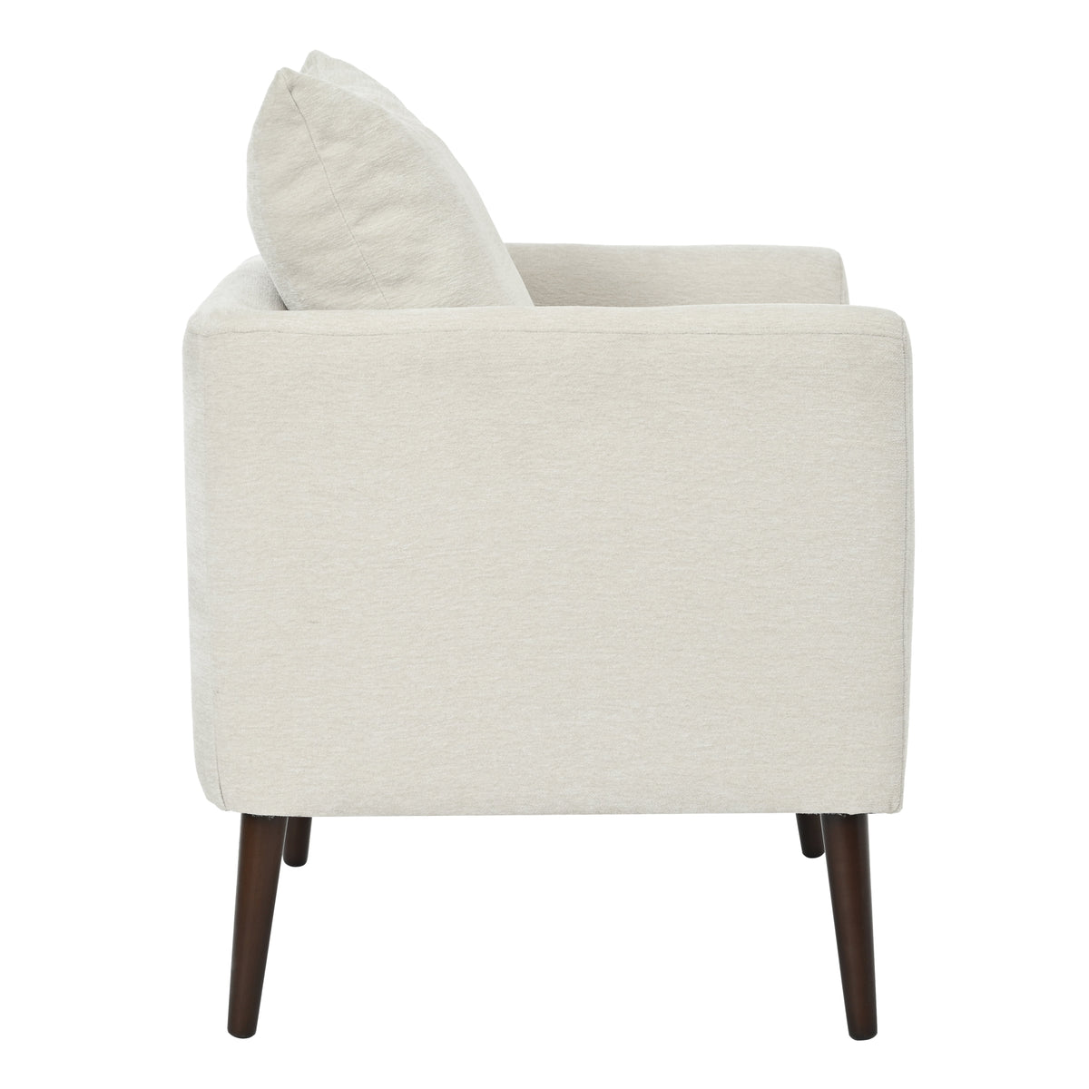 Beige Upholstered Accent Armchair with Walnut Legs