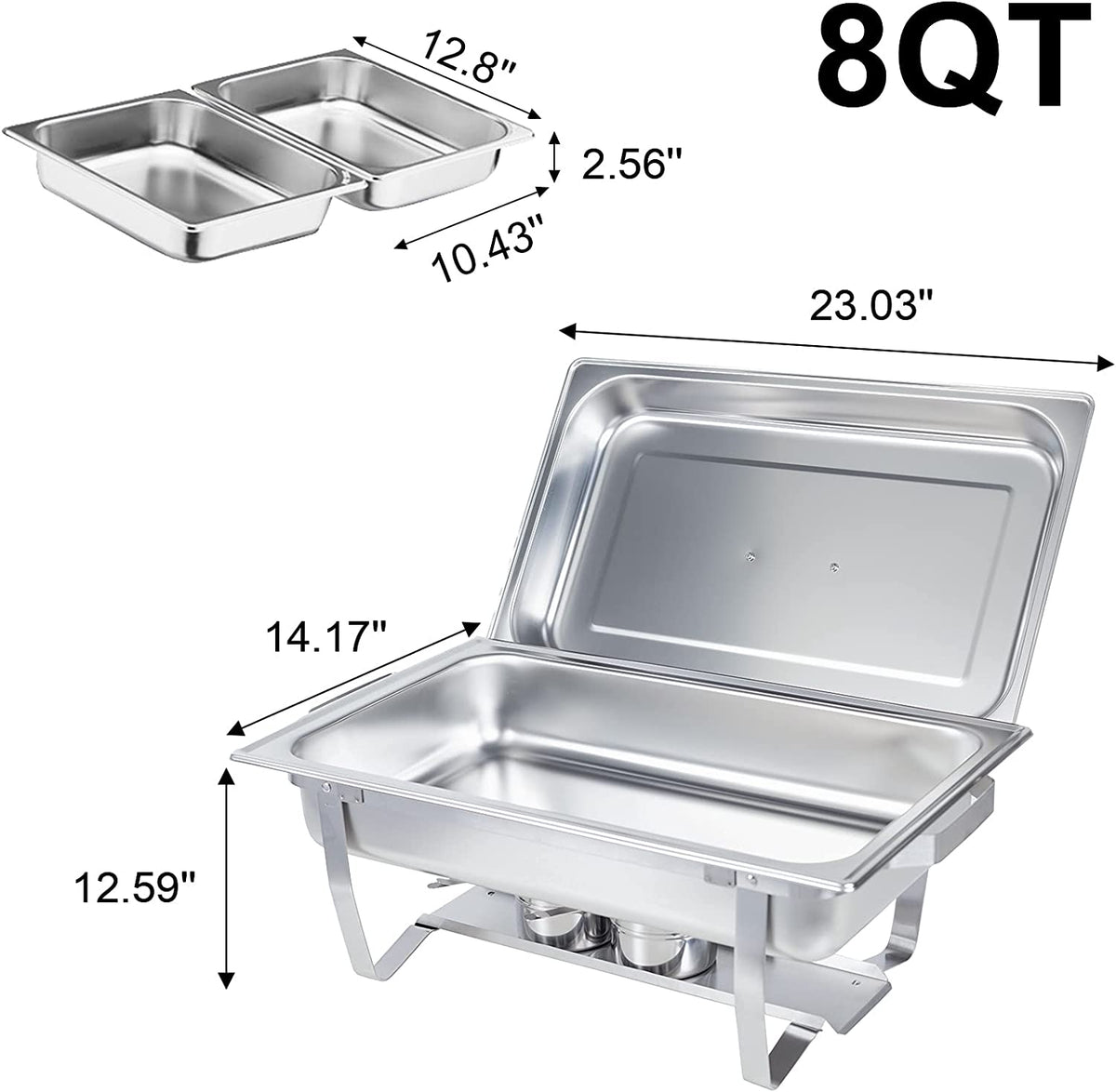 Stainless Steel Chafing Dish for Buffets & Catering, 8 Qt