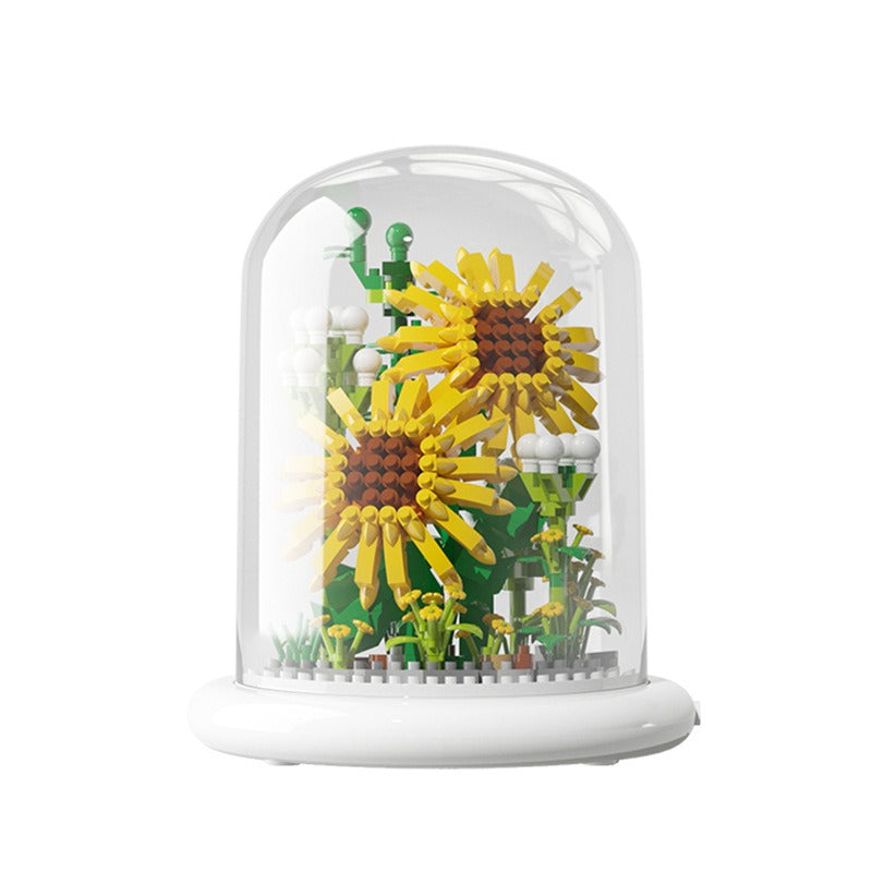 Building Block Flower Display with Warm LED Lighting