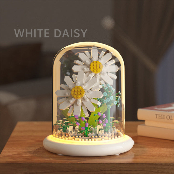 Building Block Flower Display with Warm LED Lighting