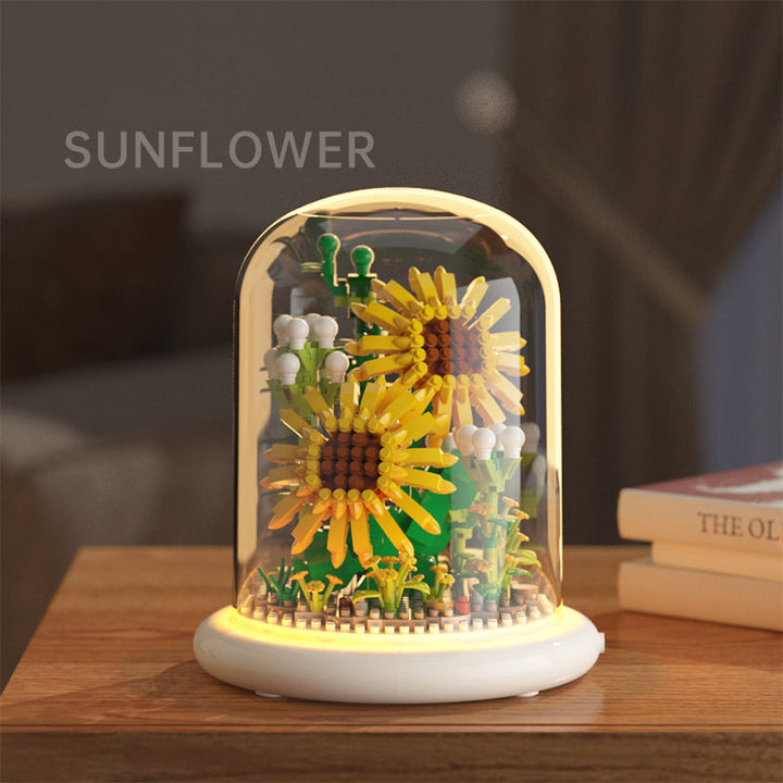 Building Block Flower Display with Warm LED Lighting
