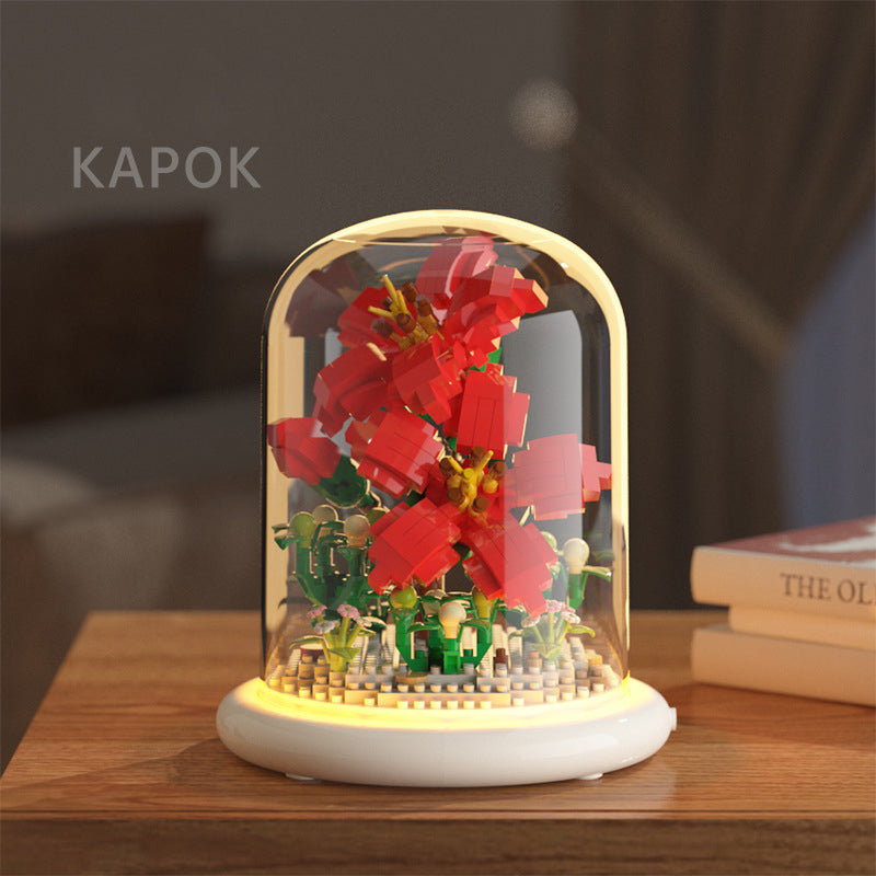 Building Block Flower Display with Warm LED Lighting