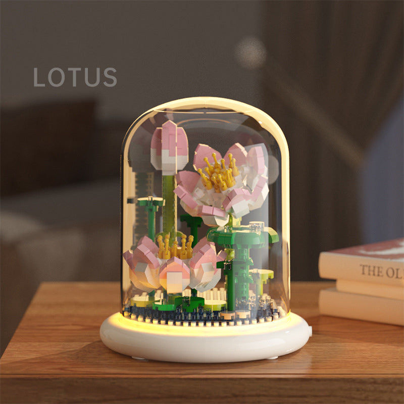 Building Block Flower Display with Warm LED Lighting