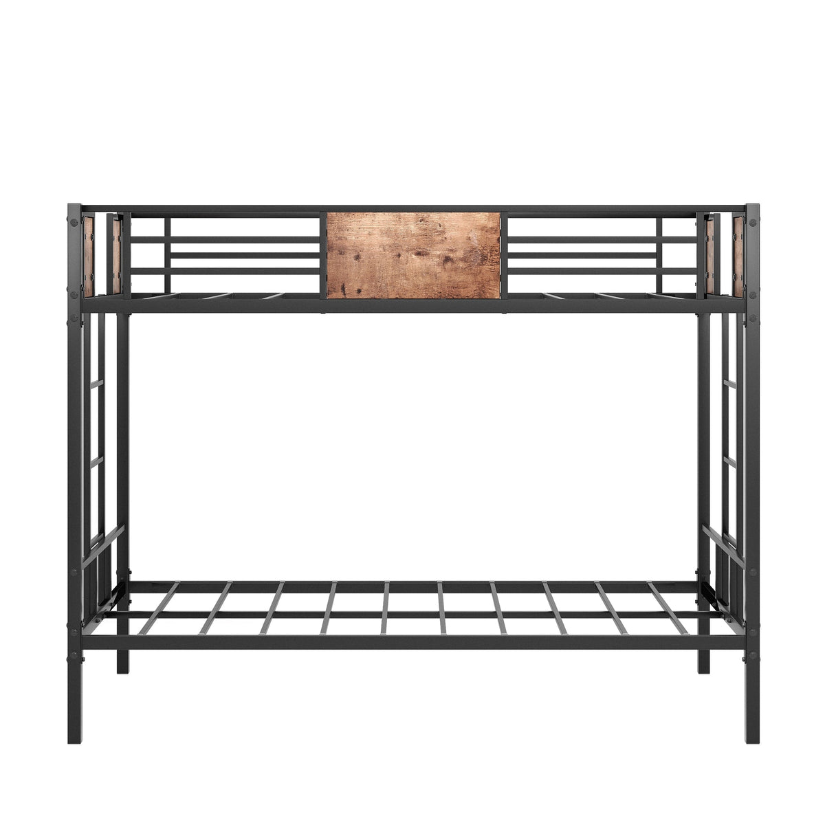Twin Over Twin Metal Bunk Bed with Ladder and Guardrail