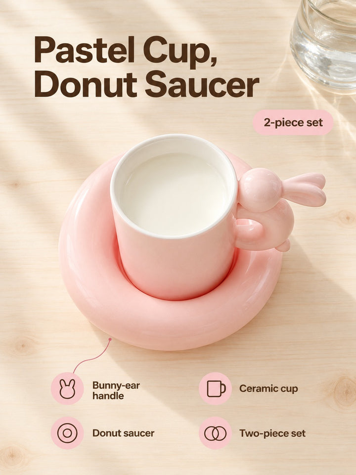 Bunny Handle Ceramic Cup and Saucer Set for Milk Coffee