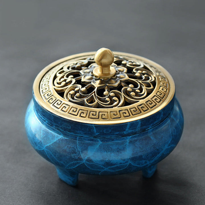 Incense Burner Set With Blue-Gold Ritual Accessories