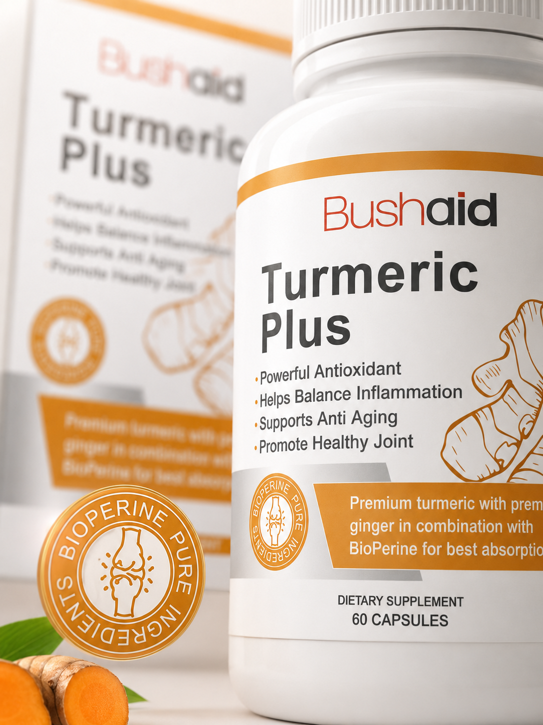 BushAid Turmeric Plus — Turmeric & BioPerine Capsules