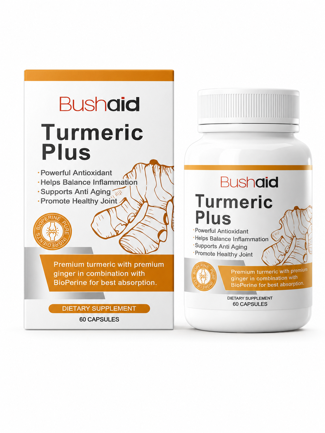 BushAid Turmeric Plus — Turmeric & BioPerine Capsules