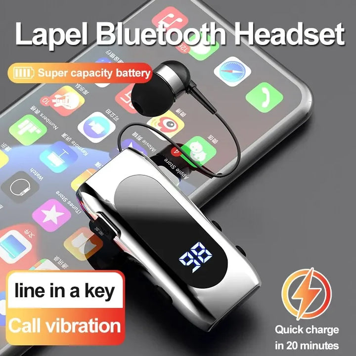 Clip-On Bluetooth Headset with Retractable Earphone
