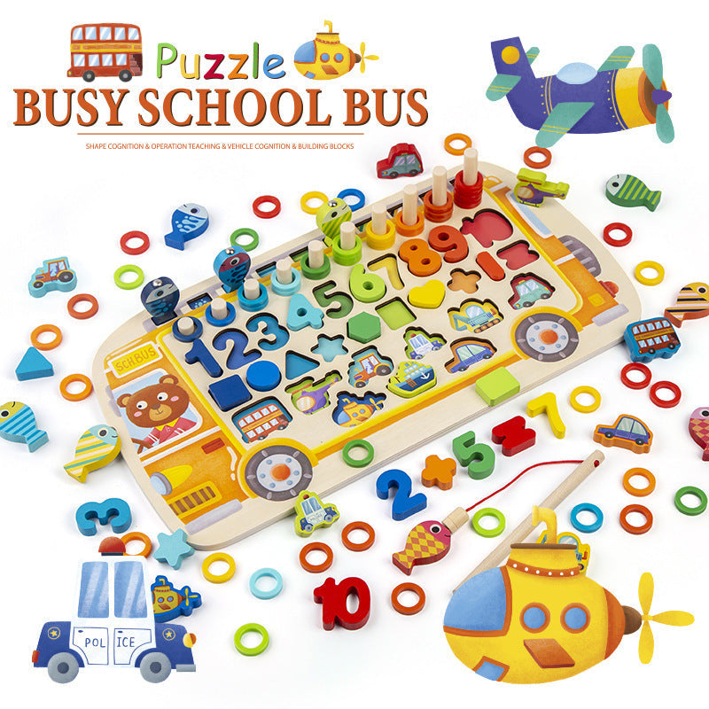 Wooden Busy Board Toy for Counting & Fine-Motor Play
