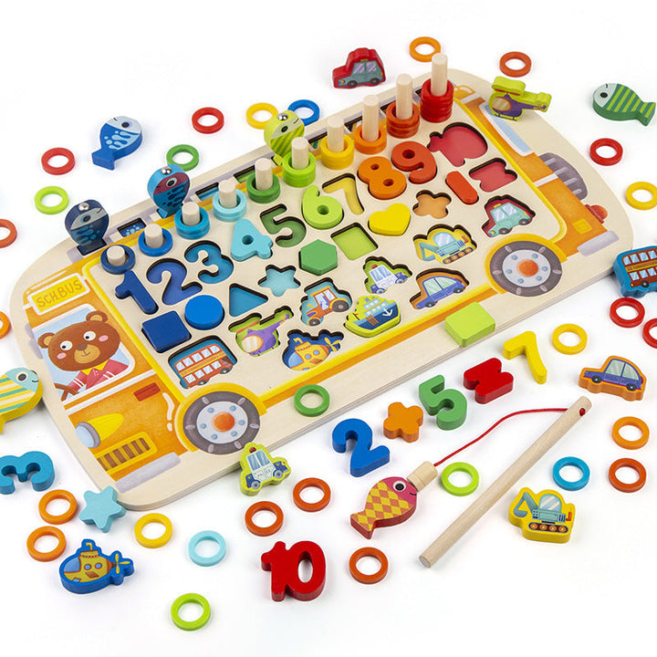 Wooden Busy Board Toy for Counting & Fine-Motor Play