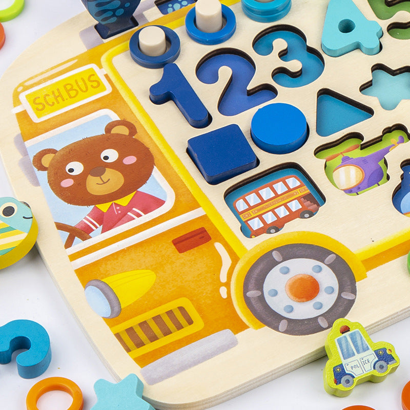 Wooden Busy Board Toy for Counting & Fine-Motor Play